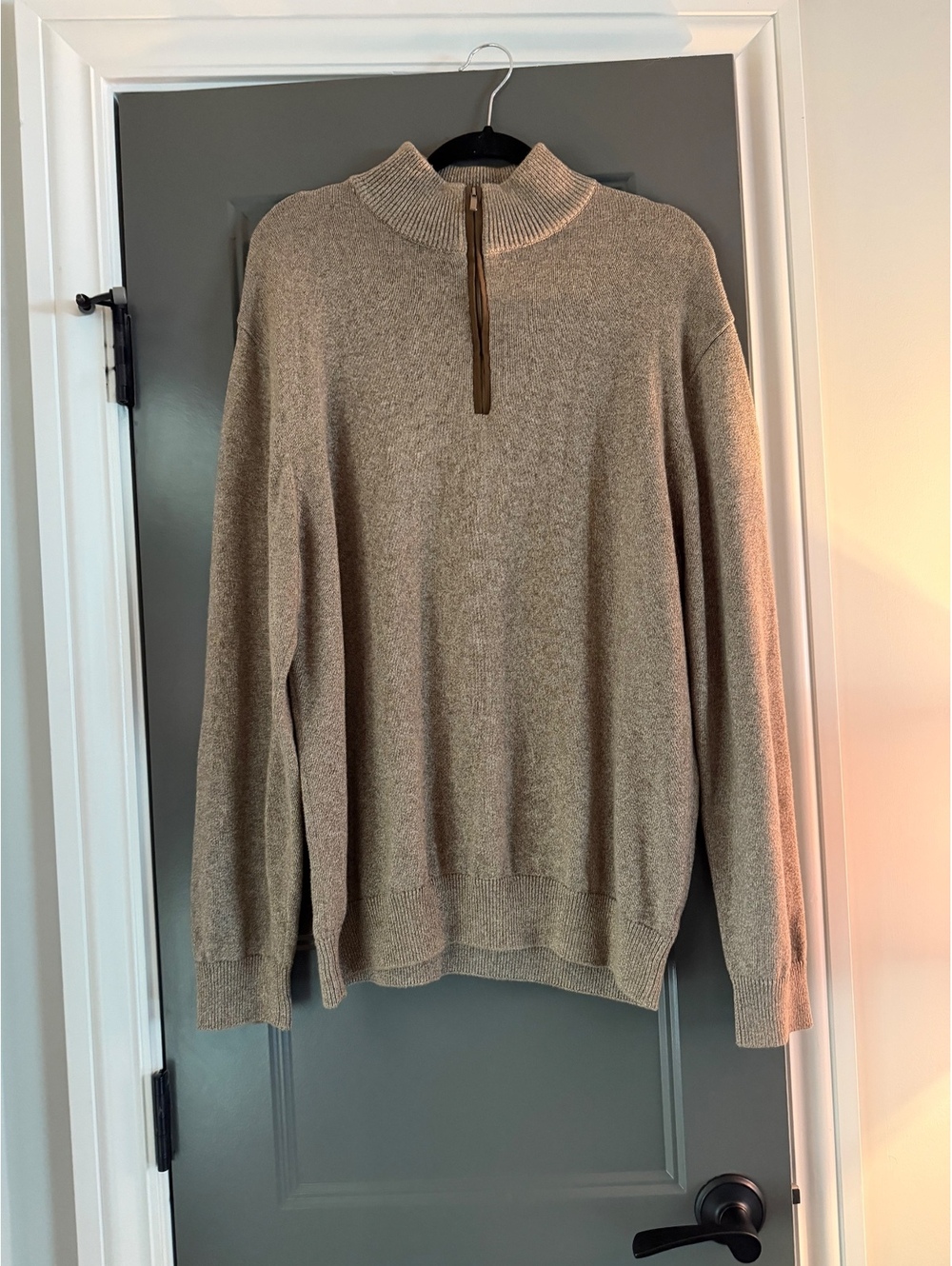 Alan Flusser Men's Beige 100% cottonHalf-Zip Pullover Sweater Size L